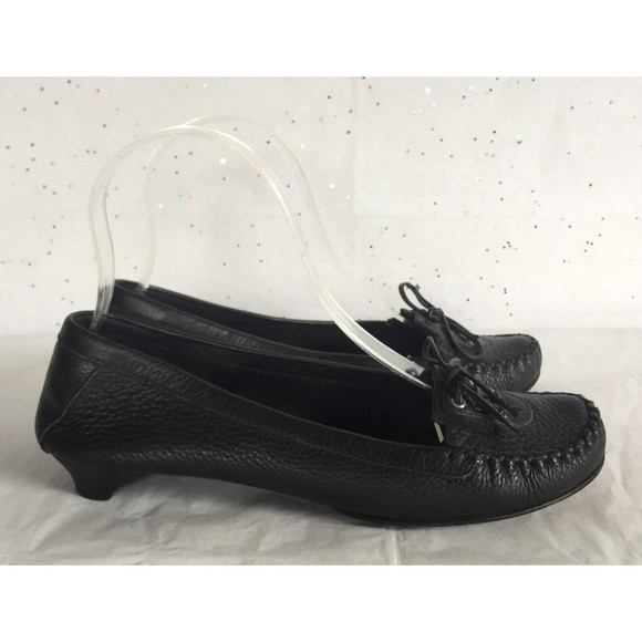 Via Spiga Black Pebbled Leather Lace up Kitten Heel Moccasin Shoe  Size 6 Ballet - Picture 5 of 12